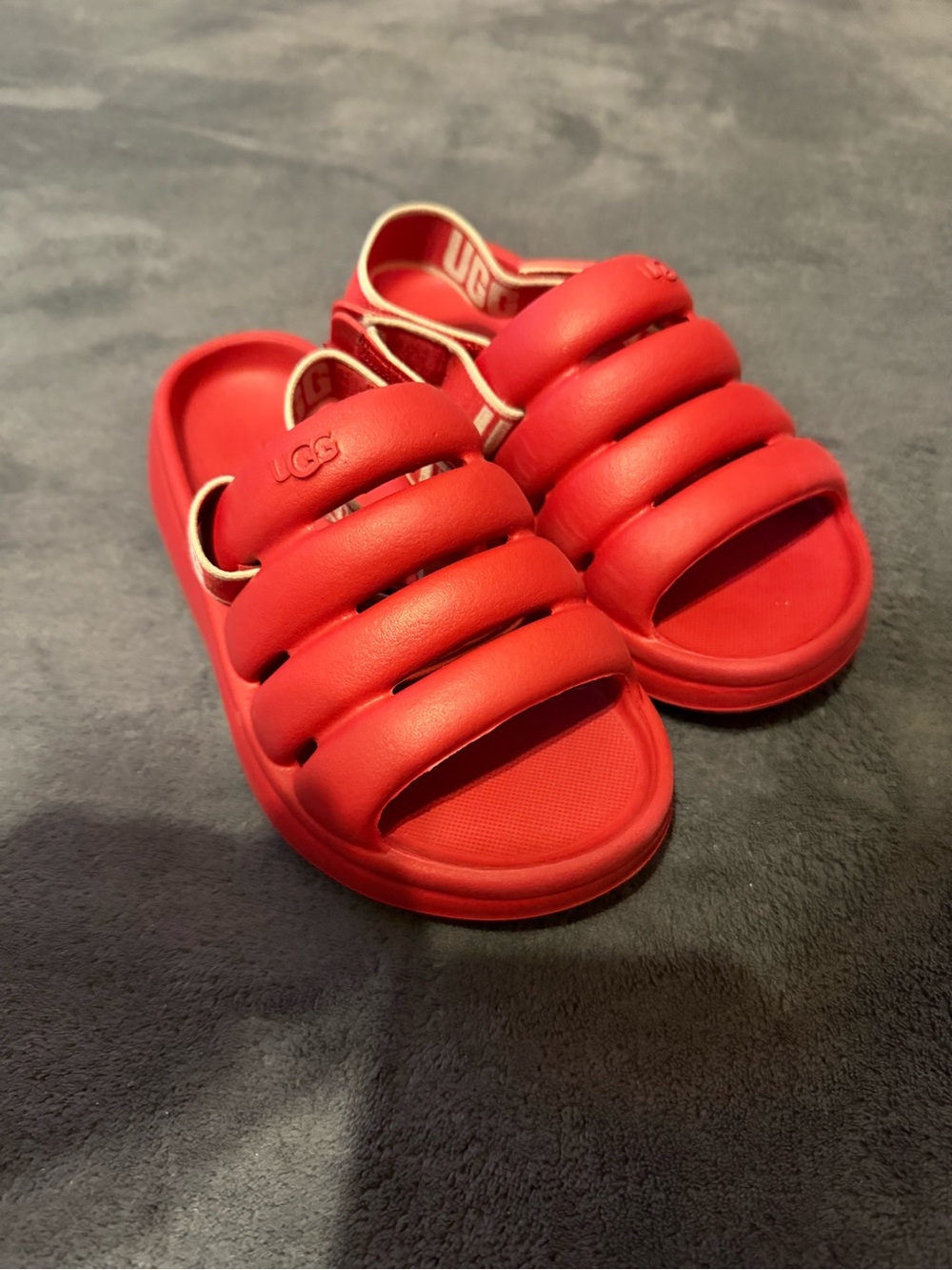 UGG Kids Red Puffer Slide Sandals
